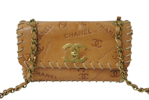 CHANEL シャネル ベースボールステッチ チェーンショルダーバッグ ココマーク エンボス加工 レザー ゴールド金具 ブラウン 美品 中古 4b001110