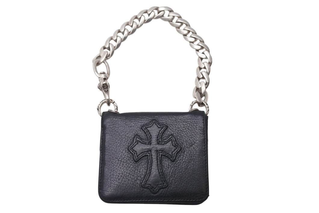CHROME HEARTS クロムハーツ TV MAN クラシックチェーンハンドル クロスパッチ レザーウォレット 黒 美品 中古 4b001118 