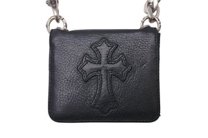 CHROME HEARTS クロムハーツ TV MAN クラシックチェーンハンドル クロスパッチ レザーウォレット 黒 美品 中古 4b001118 