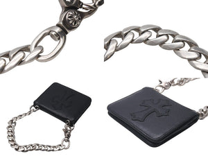 CHROME HEARTS クロムハーツ TV MAN クラシックチェーンハンドル クロスパッチ レザーウォレット 黒 美品 中古 4b001118 
