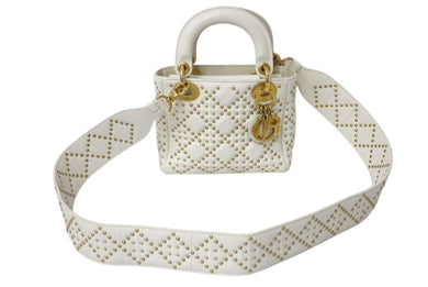 CHRISTIAN DIOR クリスチャンディオール LADY DIOR レディディオール スタッズスモールハンド 2WAYバッグ ホワイト 美品 中古 4b001124
