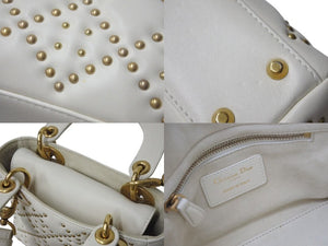 CHRISTIAN DIOR クリスチャンディオール LADY DIOR レディディオール スタッズスモールハンド 2WAYバッグ ホワイト 美品 中古 4b001124
