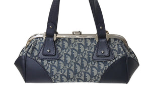 極美品 Christian Dior クリスチャンディオール トロッター ハンドバッグ 11-MA-0045 ネイビー ロゴ キャンバス レザー 中古 4b001125
