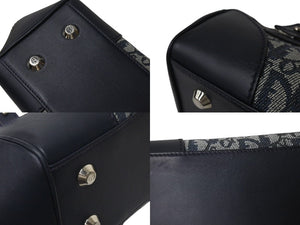 極美品 Christian Dior クリスチャンディオール トロッター ハンドバッグ 11-MA-0045 ネイビー ロゴ キャンバス レザー 中古 4b001125