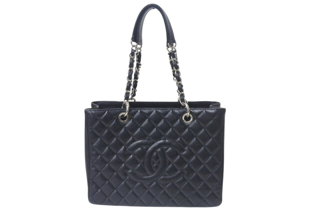 CHANEL シャネル マトラッセ GSTチェーントート A50995 13番台 キャビアスキン ブラック シルバー金具 美品 中古 4b001130