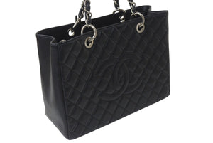 CHANEL シャネル マトラッセ GSTチェーントート A50995 13番台 キャビアスキン ブラック シルバー金具 美品 中古 4b001130