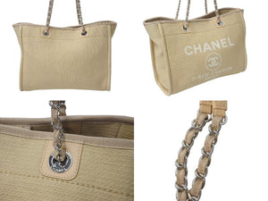 極美品 CHANEL シャネル ドーヴィルMM チェーントート トートバッグ ココマーク IC キャンバス レザー シルバー金具 中古 4b001131