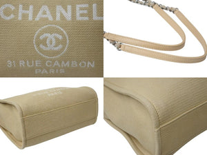 極美品 CHANEL シャネル ドーヴィルMM チェーントート トートバッグ ココマーク IC キャンバス レザー シルバー金具 中古 4b001131