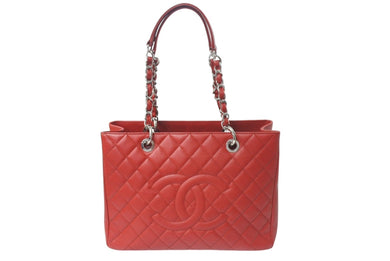極美品 CHANEL シャネル マトラッセ GST チェーントートバッグ A50995 17番台 キャビアスキン レッド シルバー金具 中古 4b001132
