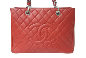 極美品 CHANEL シャネル マトラッセ GST チェーントートバッグ A50995 17番台 キャビアスキン レッド シルバー金具 中古 4b001132