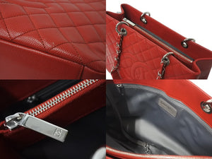 極美品 CHANEL シャネル マトラッセ GST チェーントートバッグ A50995 17番台 キャビアスキン レッド シルバー金具 中古 4b001132