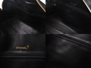 極美品 CHANEL シャネル ボストンバッグ 3番台 キルティング ブラック ロゴ カーフスキン ゴールド金具 中古 4b001142