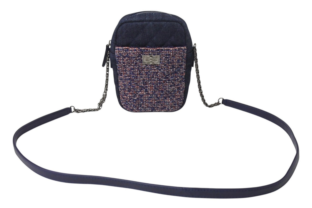 極美品 CHANEL シャネル ショルダーバッグ 2.55 ブルー レッド デニム ツイード レザー 22番台 ブラック金具 中古 4b001143