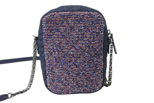 極美品 CHANEL シャネル ショルダーバッグ 2.55 ブルー レッド デニム ツイード レザー 22番台 ブラック金具 中古 4b001143