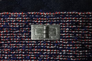 極美品 CHANEL シャネル ショルダーバッグ 2.55 ブルー レッド デニム ツイード レザー 22番台 ブラック金具 中古 4b001143
