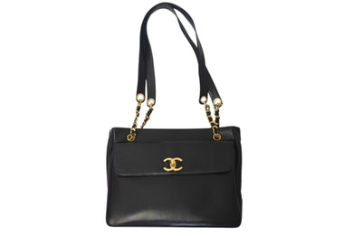 CHANEL シャネル ココマーク チェーントートバッグ ショルダーバッグ 31番台 ラムスキン ブラック ゴールド金具 美品 中古 4b001146