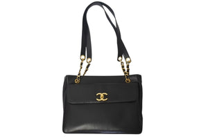 CHANEL シャネル ココマーク チェーントートバッグ ショルダーバッグ 31番台 ラムスキン ブラック ゴールド金具 美品 中古 4b001146