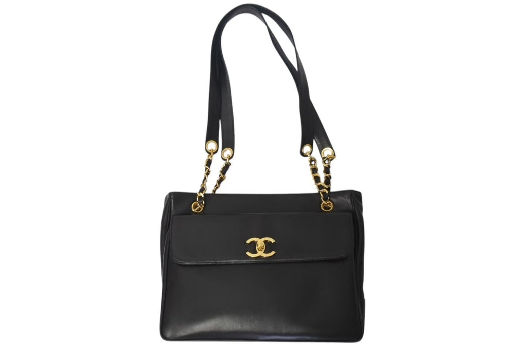 CHANEL シャネル ココマーク チェーントートバッグ ショルダーバッグ 31番台 ラムスキン ブラック ゴールド金具 美品 中古 4b001146