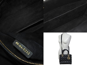 極美品 Christian Dior クリスチャンディオール 22年 レディディオール ミディアム 2WAY ハンドバッグ ブラック ゴールド 中古 4b001148