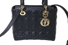 Load image into Gallery viewer, 極美品 Christian Dior クリスチャンディオール 22年 レディディオール ミディアム 2WAY ハンドバッグ ブラック ゴールド 中古 4b001148