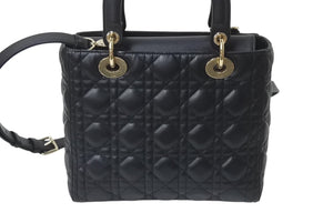 極美品 Christian Dior クリスチャンディオール 22年 レディディオール ミディアム 2WAY ハンドバッグ ブラック ゴールド 中古 4b001148