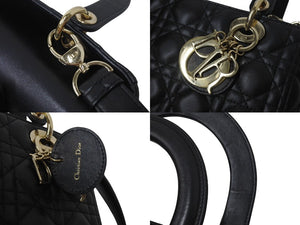極美品 Christian Dior クリスチャンディオール 22年 レディディオール ミディアム 2WAY ハンドバッグ ブラック ゴールド 中古 4b001148