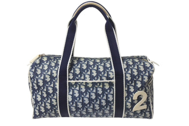 CHRISTIAN DIOR クリスチャンディオール トロッター柄 ミニボストンバッグ ハンドバッグ ナンバー2 ネイビー 美品 中古 4b001152
