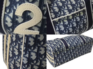 CHRISTIAN DIOR クリスチャンディオール トロッター柄 ミニボストンバッグ ハンドバッグ ナンバー2 ネイビー 美品 中古 4b001152