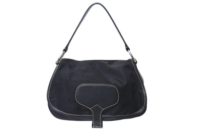 PRADA プラダ ポコノ ワンショルダーバッグ ハンドバッグ イタリア製 ナイロン レザー ブラック シルバー金具 美品 中古 4b001154