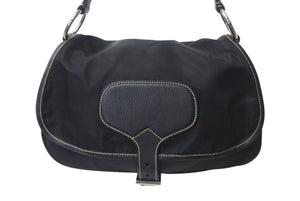 PRADA プラダ ポコノ ワンショルダーバッグ ハンドバッグ イタリア製 ナイロン レザー ブラック シルバー金具 美品 中古 4b001154
