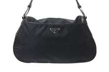 Load image into Gallery viewer, PRADA プラダ ポコノ ワンショルダーバッグ ハンドバッグ イタリア製 ナイロン レザー ブラック シルバー金具 美品 中古 4b001154