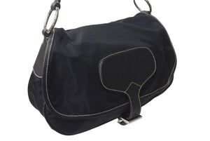 PRADA プラダ ポコノ ワンショルダーバッグ ハンドバッグ イタリア製 ナイロン レザー ブラック シルバー金具 美品 中古 4b001154