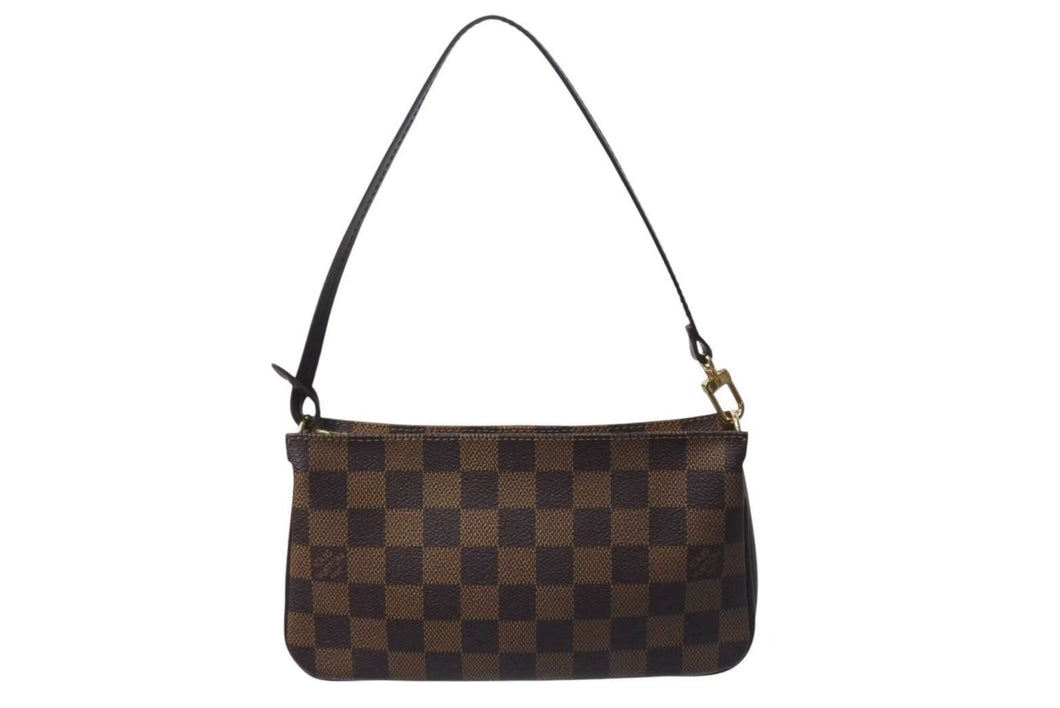 極美品 LOUIS VUITTON ルイヴィトン ダミエ ナヴォナ ワンショルダーバッグ N51983 PVC レザー ブラウン ゴールド金具 中古 4b001156