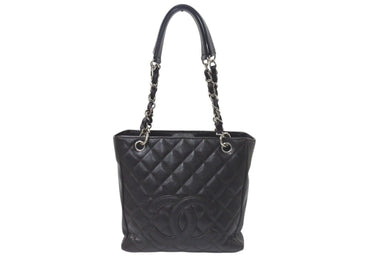 極美品 CHANEL シャネル マトラッセPST ココマーク トートバッグ 11番台 キャビアスキン ブラック ブラウン シルバー金具 中古 4b001177