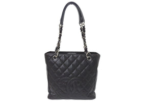 極美品 CHANEL シャネル マトラッセPST ココマーク トートバッグ 11番台 キャビアスキン ブラック ブラウン シルバー金具 中古 4b001177