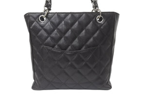 極美品 CHANEL シャネル マトラッセPST ココマーク トートバッグ 11番台 キャビアスキン ブラック ブラウン シルバー金具 中古 4b001177