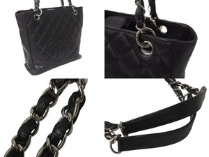 極美品 CHANEL シャネル マトラッセPST ココマーク トートバッグ 11番台 キャビアスキン ブラック ブラウン シルバー金具 中古 4b001177