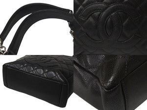 極美品 CHANEL シャネル マトラッセPST ココマーク トートバッグ 11番台 キャビアスキン ブラック ブラウン シルバー金具 中古 4b001177