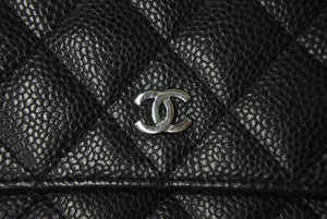 極美品 CHANEL シャネル チェーンウォレット ショルダーバッグ ココマーク 20番台 キャビアスキン ブラック 中古 4b001178