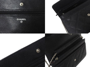 極美品 CHANEL シャネル チェーンウォレット ショルダーバッグ ココマーク 20番台 キャビアスキン ブラック 中古 4b001178