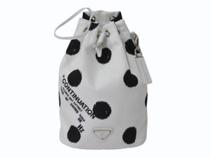極美品 PRADA プラダ ハンドバッグ ポーチ リナイロン ラフシモンズ 1NA369 ナイロン ドット柄 ホワイト ブラック 中古 4b001222