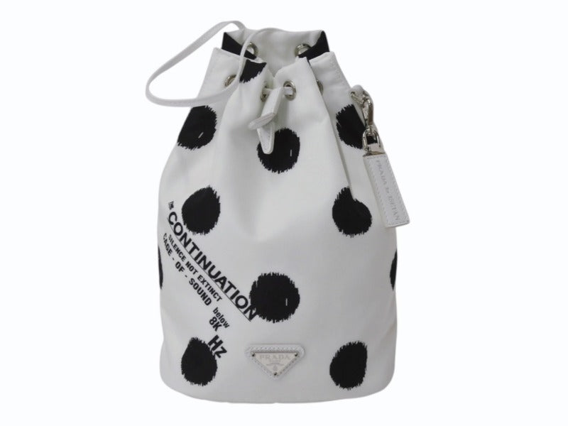 極美品 PRADA プラダ ハンドバッグ ポーチ リナイロン ラフシモンズ 1NA369 ナイロン ドット柄 ホワイト ブラック 中古 4b001222