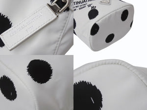 極美品 PRADA プラダ ハンドバッグ ポーチ リナイロン ラフシモンズ 1NA369 ナイロン ドット柄 ホワイト ブラック 中古 4b001222
