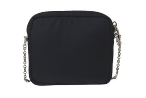極美品 PRADA プラダ ファー ショルダーバッグ トライアングルロゴ イタリア製 ナイロン ピンク ブラック シルバー金具 中古 4b001223