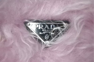 極美品 PRADA プラダ ファー ショルダーバッグ トライアングルロゴ イタリア製 ナイロン ピンク ブラック シルバー金具 中古 4b001223