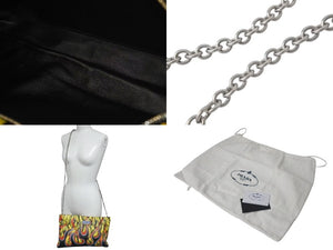 極美品 PRADA プラダ クラッチバッグ ファイヤーパターン バナナ 1BF060 レザー イエロー レッド ブラック シルバー金具 中古 4b001224