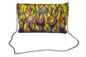 極美品 PRADA プラダ クラッチバッグ ファイヤーパターン バナナ 1BF060 レザー イエロー レッド ブラック シルバー金具 中古 4b001224