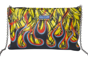 極美品 PRADA プラダ クラッチバッグ ファイヤーパターン バナナ 1BF060 レザー イエロー レッド ブラック シルバー金具 中古 4b001224