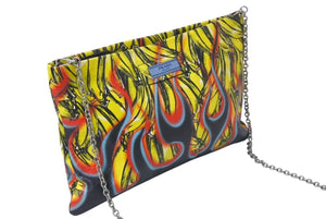 極美品 PRADA プラダ クラッチバッグ ファイヤーパターン バナナ 1BF060 レザー イエロー レッド ブラック シルバー金具 中古 4b001224