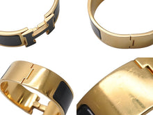 Load image into Gallery viewer, HERMES エルメス クリッククラック ブレスレット Hバングル アクセサリー P刻印 GP ゴールド ブラック 美品 中古 4b001226